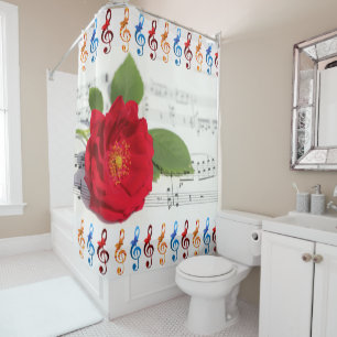 Red rose music notes shower curtain