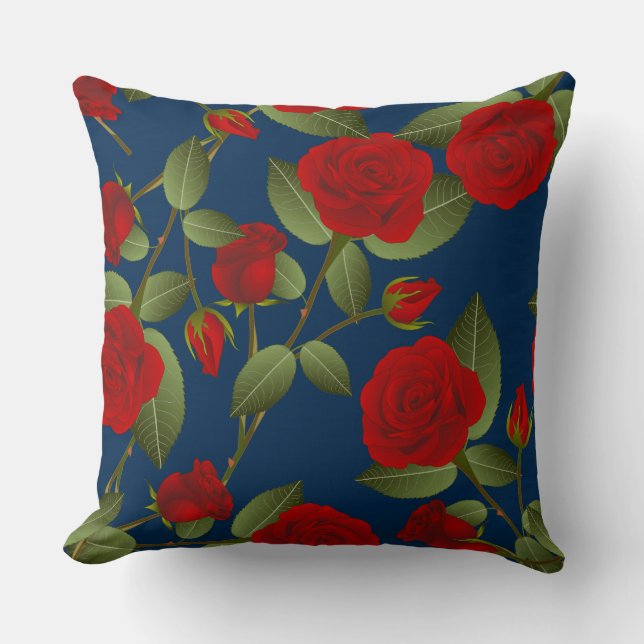 Red Rose/Navy Reversible Pillow (Front)