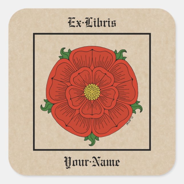 Red Rose of Lancaster Bookplate Square Sticker (Front)