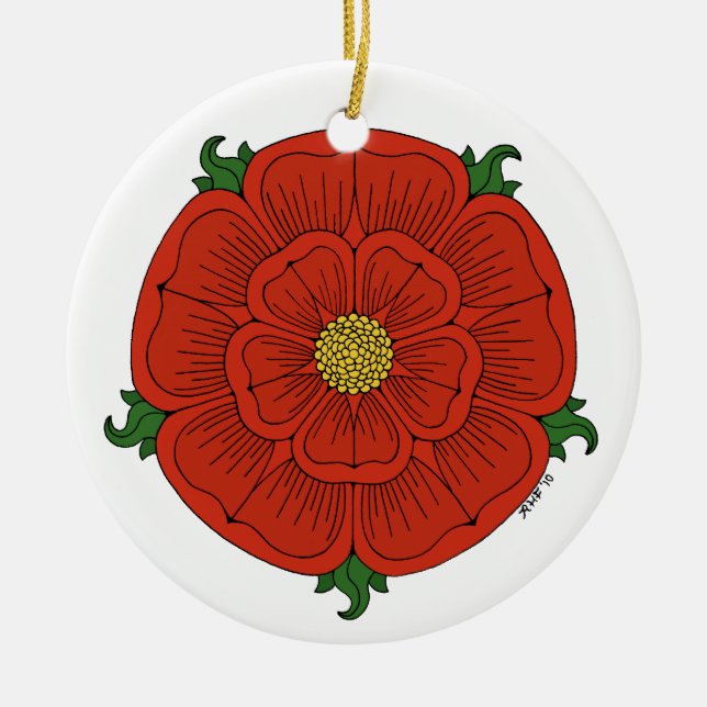 Red Rose of Lancaster Ceramic Tree Decoration (Front)