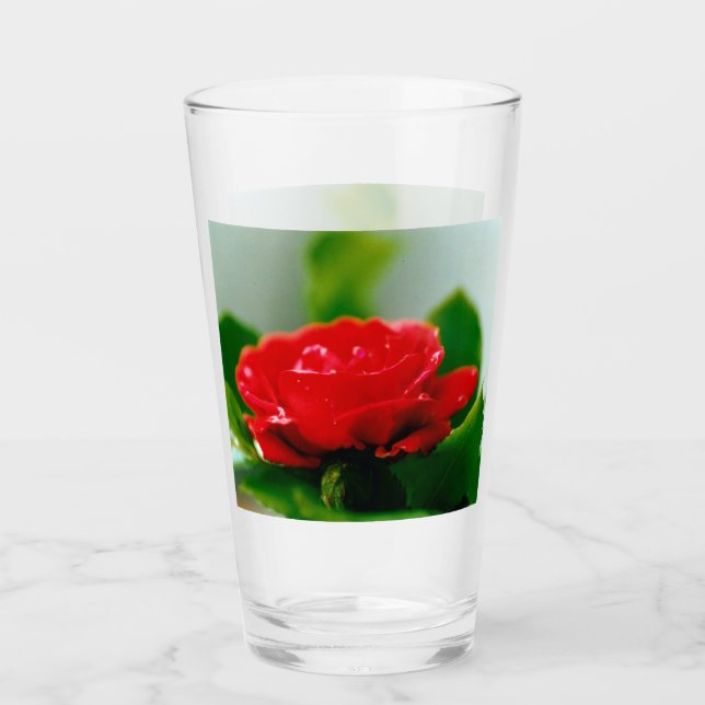 Red Rose of passion covered with dew drops  Glass (Front)