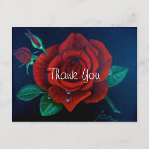 Red Rose Oil Painting Rose Thank You Postcard