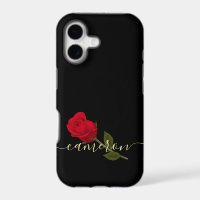 Red Rose On Black And Gold Monogramed