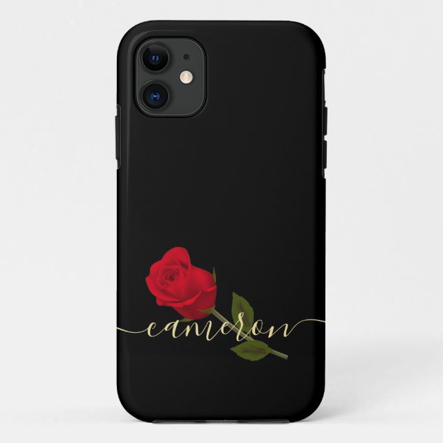 Red Rose On Black And Gold Monogramed Case-Mate iPhone Case (Back)