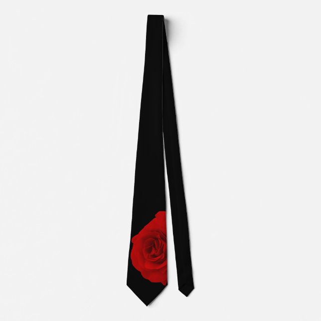 Red Rose on Black Background Tie (Front)