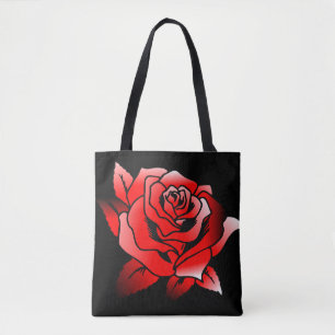 Red Rose On Black Background Tote Bag