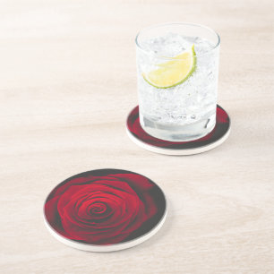 Red rose on black background vintage effect coaster