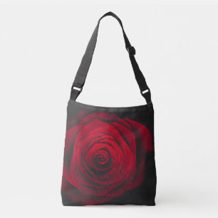 Red rose on black background vintage effect crossbody bag
