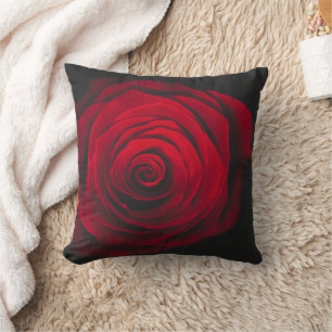 Red rose on black background vintage effect cushion