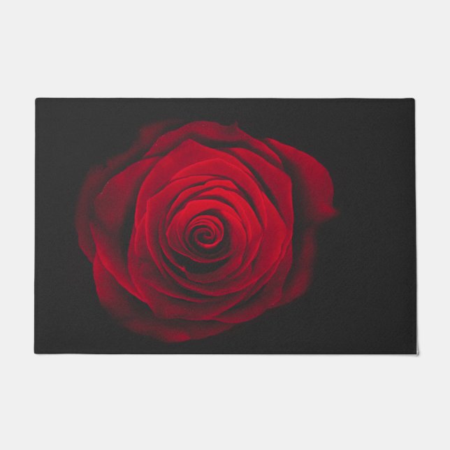 Red rose on black background vintage effect doormat (Front)