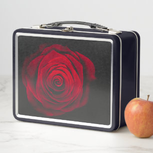 Red rose on black background vintage effect metal lunch box