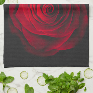 Red rose on black background vintage effect tea towel