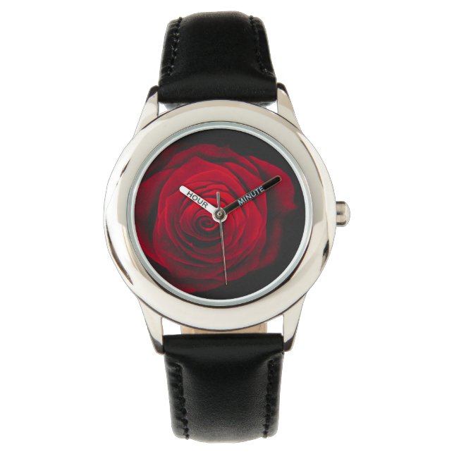 Red rose on black background vintage effect watch (Front)
