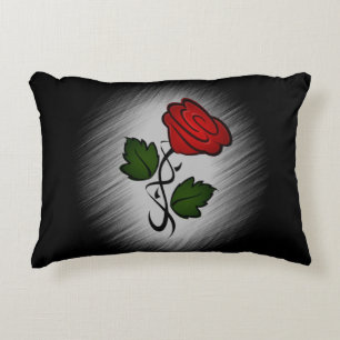 Red Rose on Black Decorative Cushion