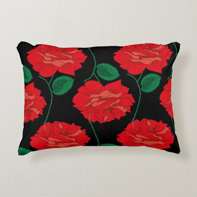 Red Rose on Black Decorative Cushion (Front)