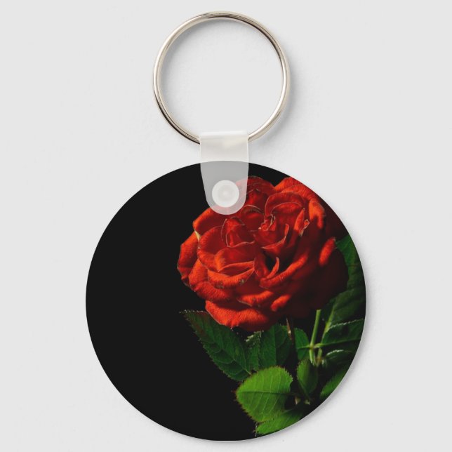 Red Rose on Black Floral Key Ring (Front)