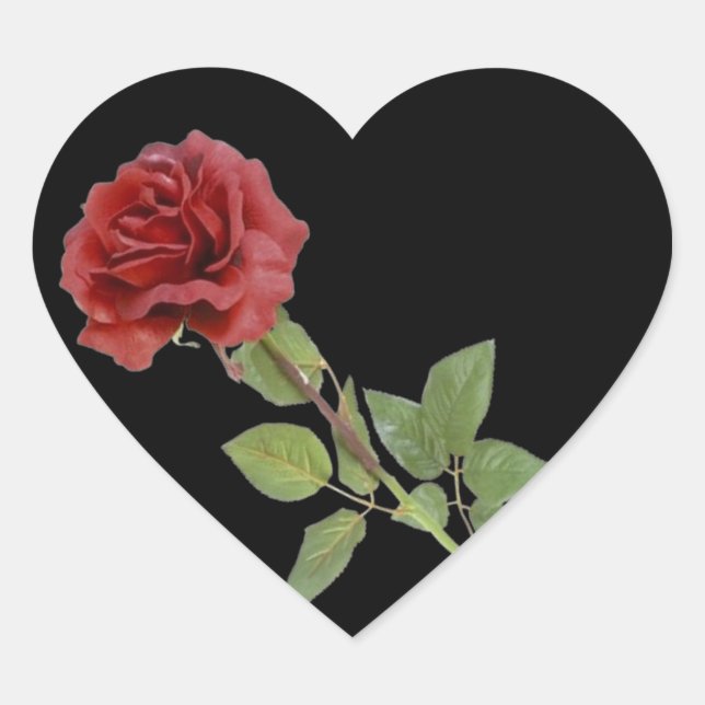Red Rose on Black Heart Sticker (Front)