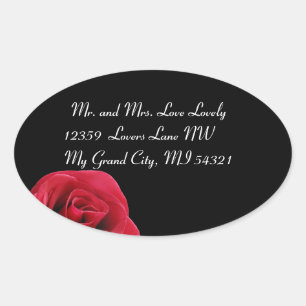 red rose on black oval stickers