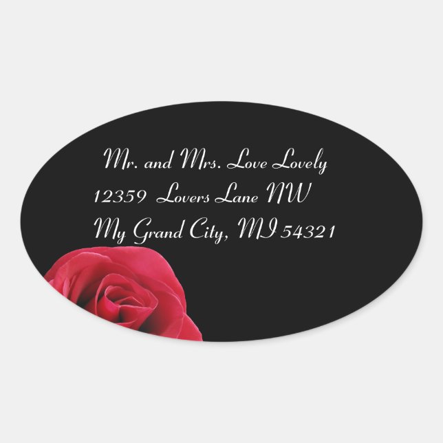 red rose on black oval stickers (Front)