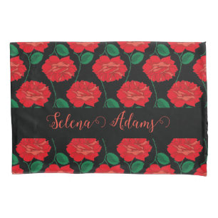 Red Rose on Black Pillowcase