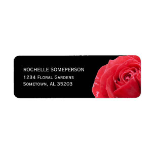 Red Rose on Black Return Address Label