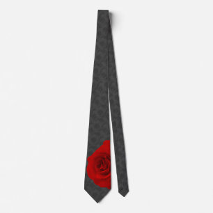 Red Rose on Black Roses Background Tie