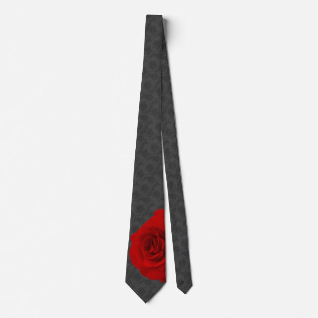 Red Rose on Black Roses Background Tie (Front)