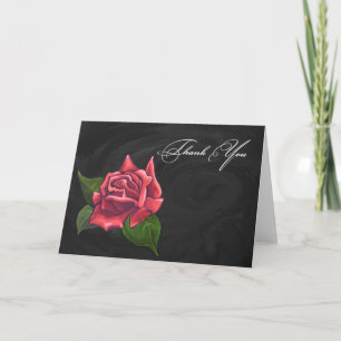 Red Rose on Black Thank You Card