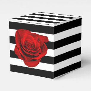 Red Rose on Black White Stripe Wedding Party Favou Favour Box