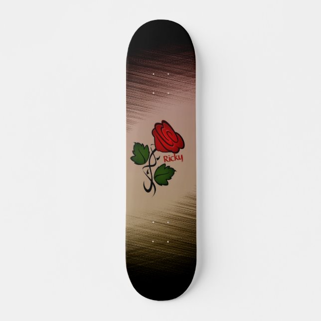 Red Rose on Black with Name Skateboard (Front)