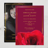 Red Rose on Deep Pink | Gold Frame Photo Wedding