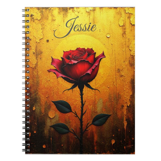 Red Rose on Gold  Notebook (Front)