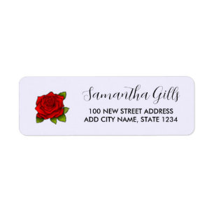 Red rose on grey return address label