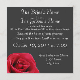 red rose on grey wedding invitations
