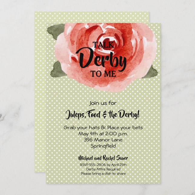 Red Rose on Lime Derby Party Invitation (Front/Back)