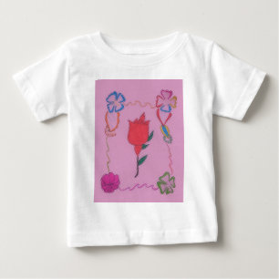 Red Rose on Pink: Floral Border Art Print/Graphic Baby T-Shirt