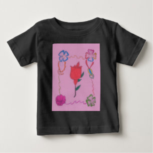 Red Rose on Pink: Floral Border Art Print/Graphic Baby T-Shirt