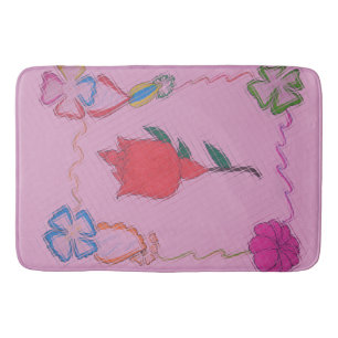 Red Rose on Pink: Floral Border Art Print/Graphic Bath Mat