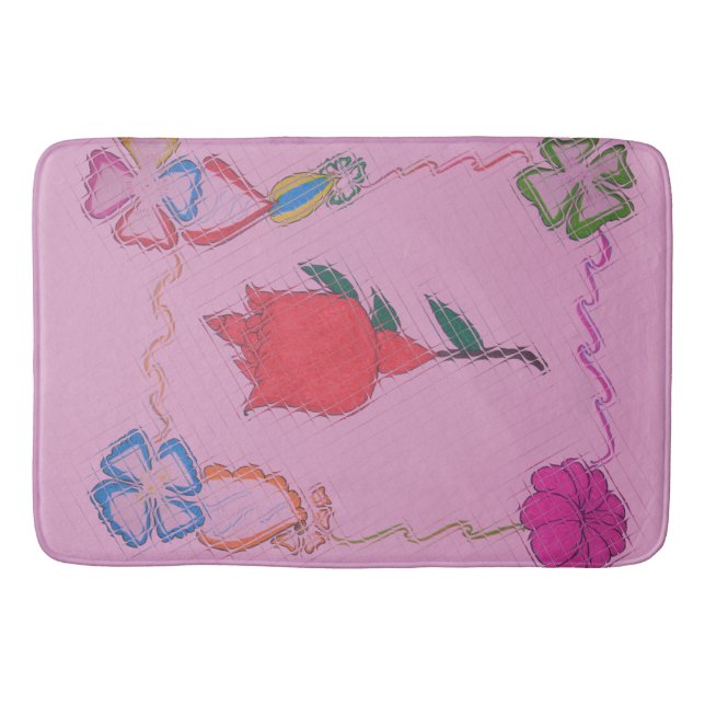 Red Rose on Pink: Floral Border Art Print/Graphic Bath Mat (Front)