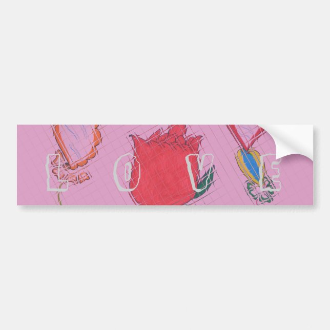 Red Rose on Pink: Floral Border Art Print/ Graphic Bumper Sticker (Front)