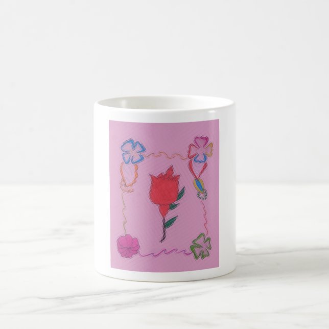 Red Rose on Pink: Floral Border Art Print/Graphic Coffee Mug (Center)