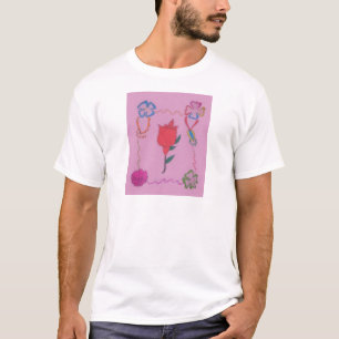 Red Rose on Pink: Floral Border Art Print/Graphic T-Shirt