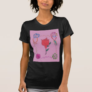 Red Rose on Pink: Floral Border Art Print/Graphic T-Shirt