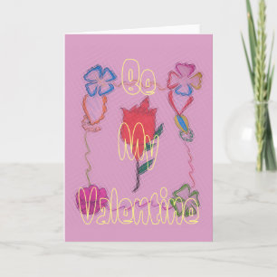 Red Rose on Pink: Floral Border Art Print/Graphic Thank You Card