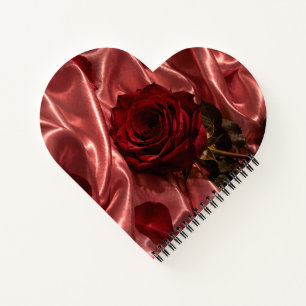 Red Rose on Pink Satin Notebook Valentine's Gift