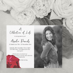 Red Rose on White Celebration of Life Card