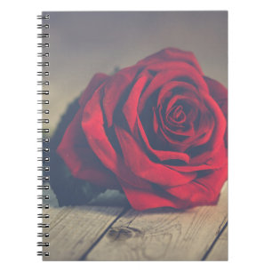 Red Rose on Wooden Floorboards Art Print Notebook