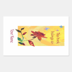 Red Rose on Yellow Rectangular Sticker