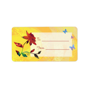Red Rose on Yellow with Butterflies Gift Labels