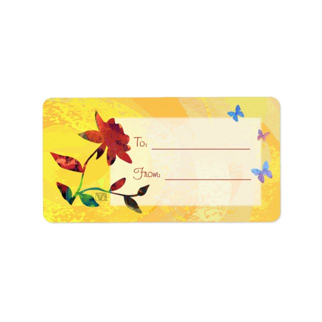 Red Rose on Yellow with Butterflies Gift Labels (Front)